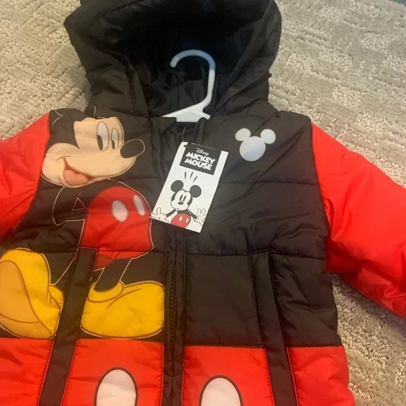 Disney Mickey Mouse Red and Black Kids Puffer Coat - Picture 2 of 5